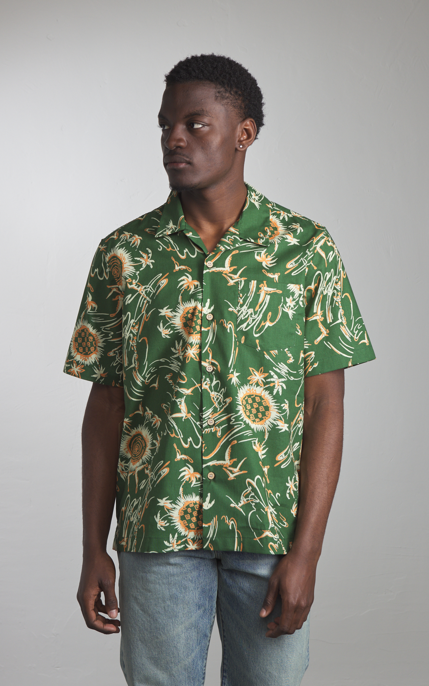 Naked & Famous Denim Aloha Shirt Waikiki Waves Green | Cultizm
