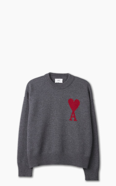 AMI Paris Red ADC Sweater Heather Grey/Red