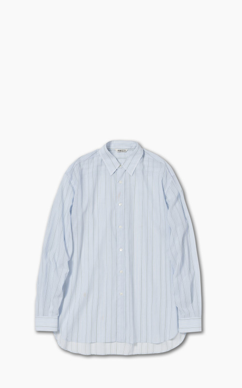Auralee Hard Twist Finx Organdy Stripe Shirt Light Blue