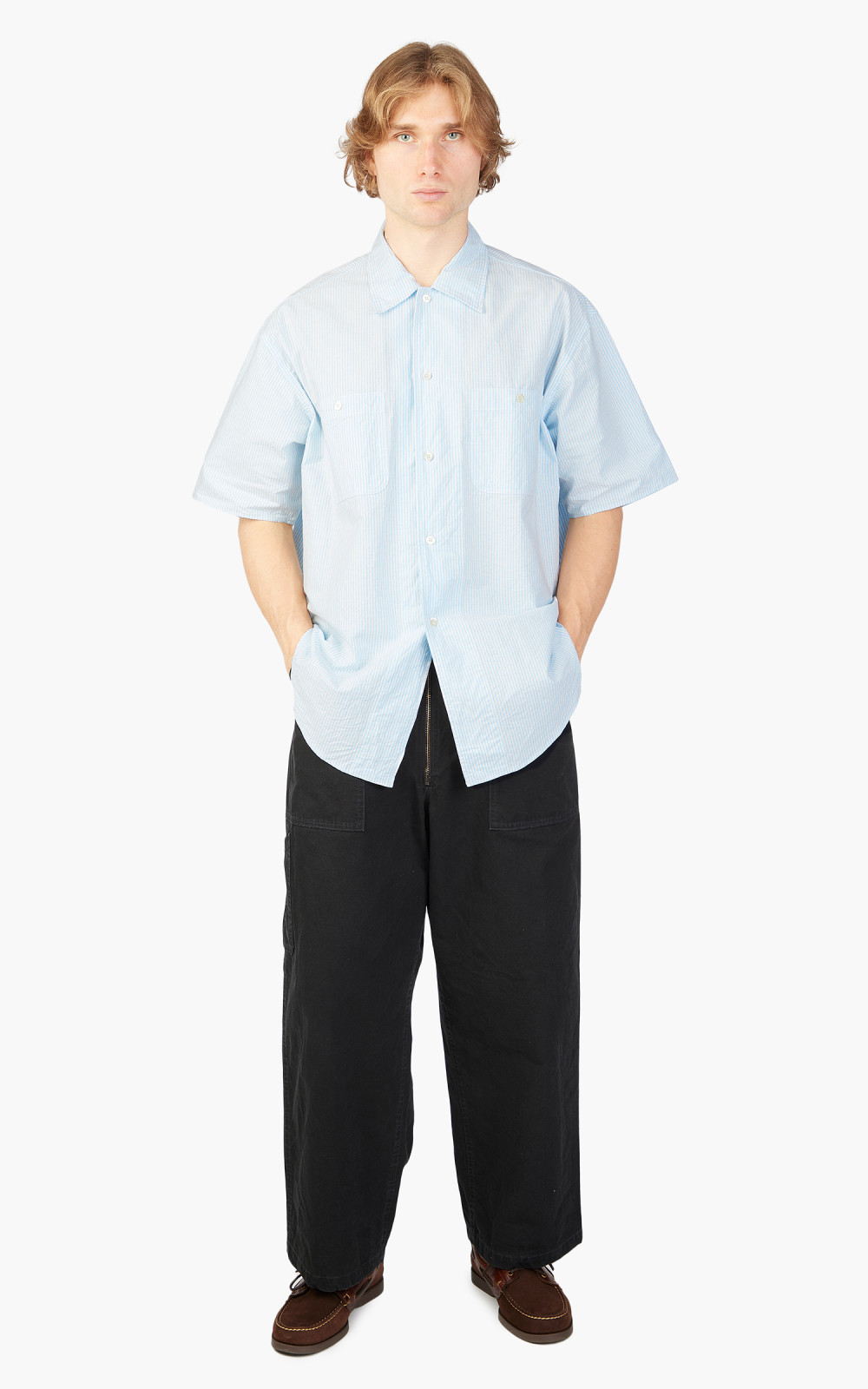 Markaware 'Marka' Work Shirt S/S Saxe Stripe | Cultizm Markaware 'Marka' Work Shirt S/S Saxe Stripe | Cultizm