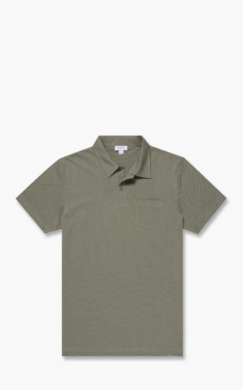 Sunspel Short Sleeve Polo Shirt Light Khaki