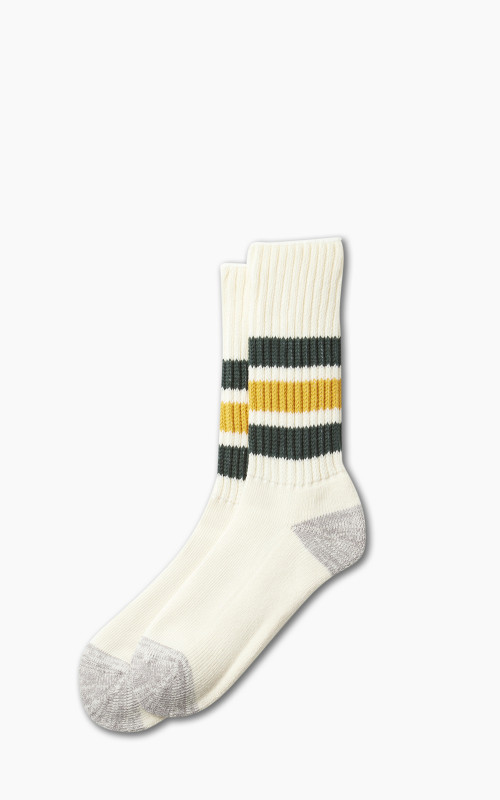 RoToTo R1255 Coarse Ribbed Oldschool Crew Socks Dark Green/Yellow