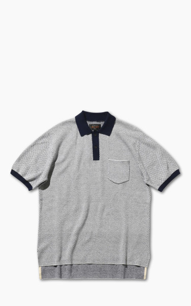 Beams Plus Two-Tone Jacquard Polo Shirt Navy