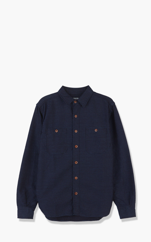 Momotaro Jeans 05-328 Sashiko-Ish Jacquard Shirt Indigo 05-328-ID