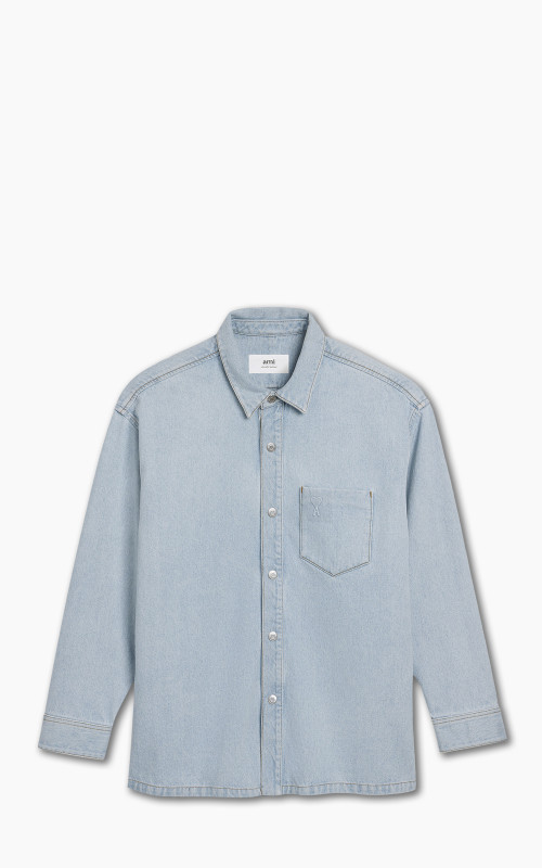 AMI Paris Oversized Ami De Coeur Denim Shirt Bleached Blue