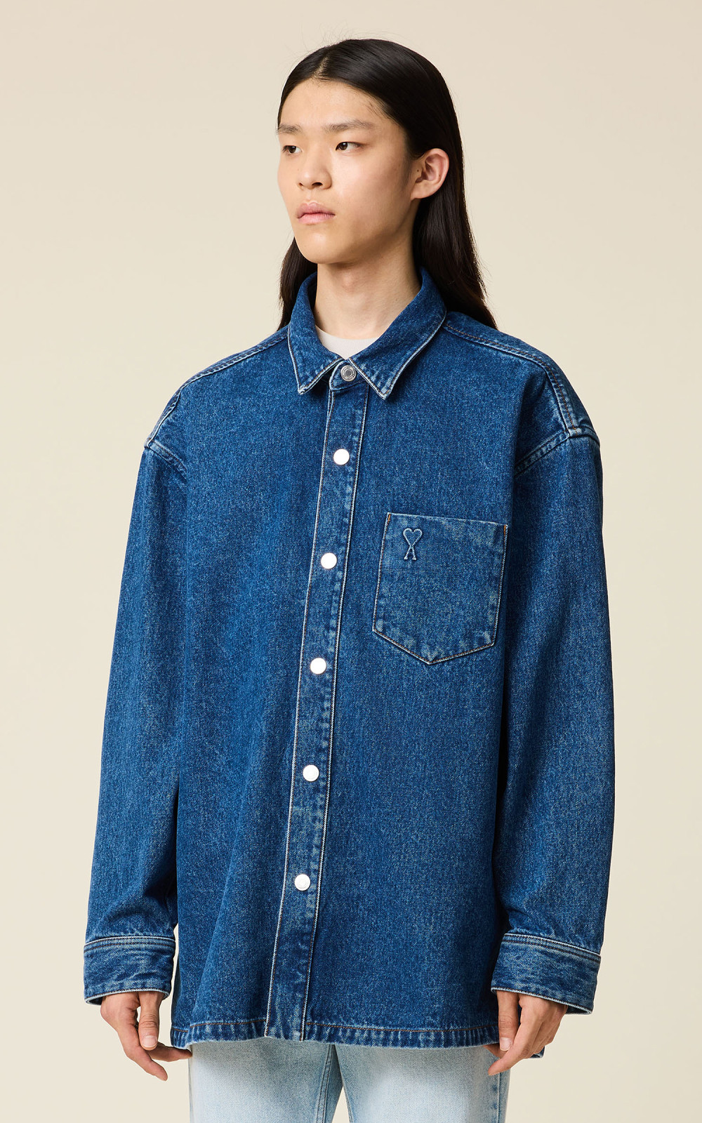 ★★AMI PARIS★★ Big Heart Logo Overshirt Blue HJK275DE0046 USED BLUE Ami de Coeur Overshirt | AMI PARIS