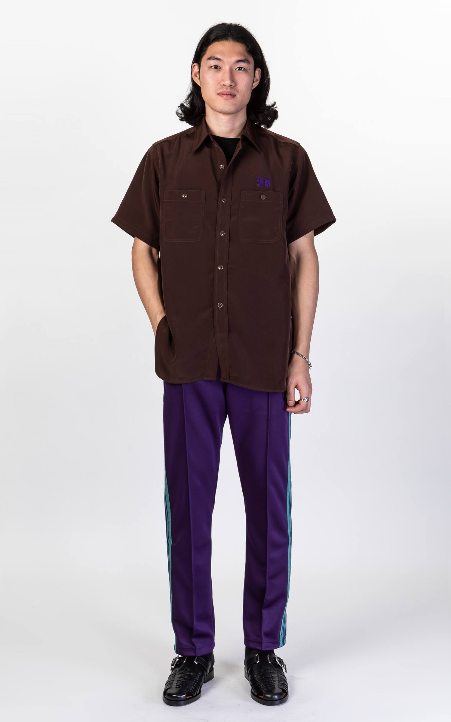 Needles S/S Work Shirt Poly Cloth Brown | Cultizm