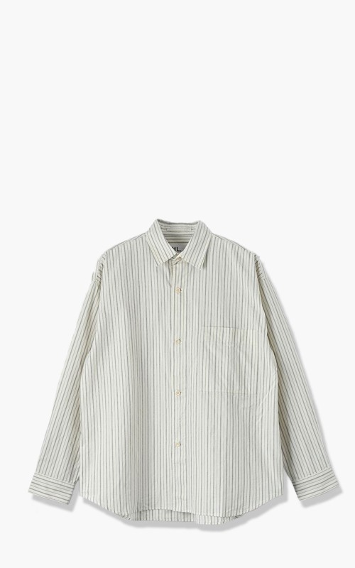Margaret Howell MHL. Oversized Work Shirt Workwear Cotton Stripe Off White/Khaki/Ink