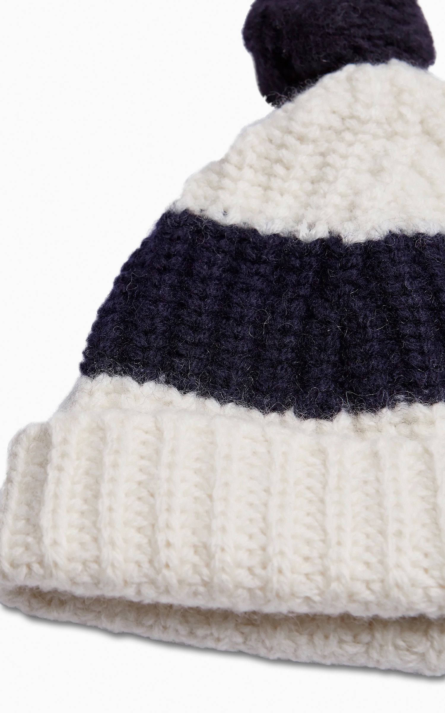 Nigel Cabourn Striped Pom Pom Beanie Natural/Navy | Cultizm
