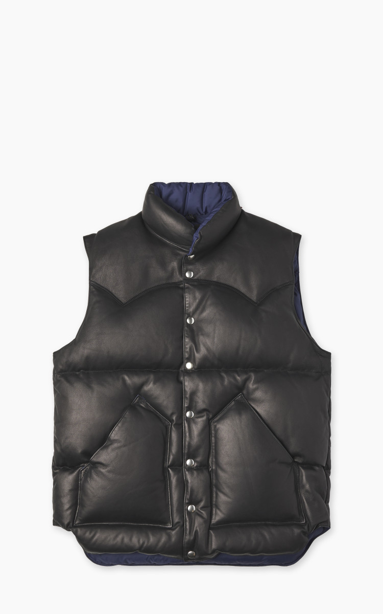 Kaptain Sunshine x Rocky Mountain Featherbed Leather Down Vest Black |  Cultizm