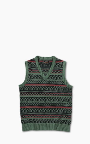 Beams Plus Jacquard Knit Vest Green