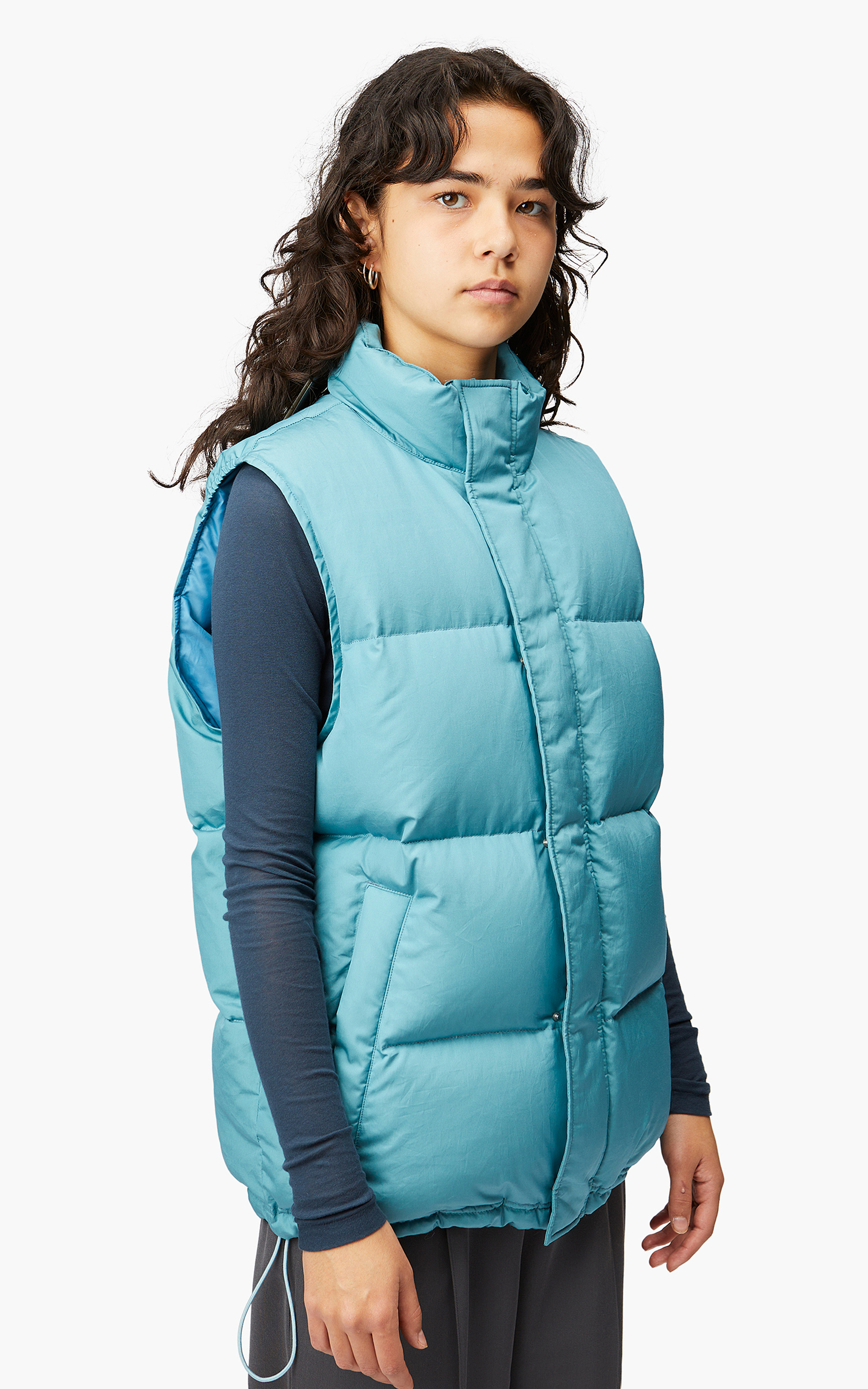 Auralee W Suvin High Count Cloth Down Vest Cerulean Blue | Cultizm