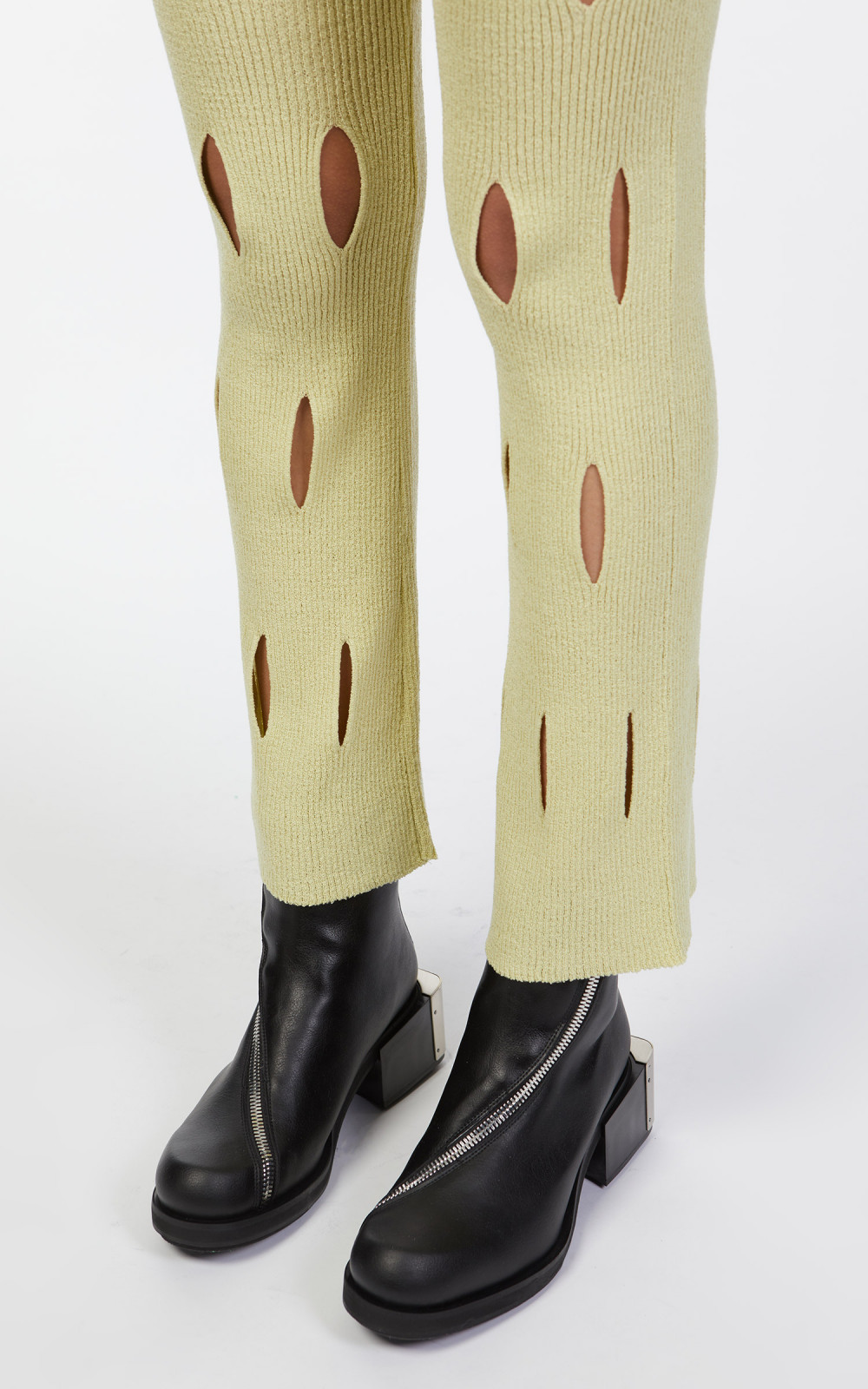 【OPEN YY】 CUT OUT KNIT PANTS PALE GREEN TheOpen Product Cut-Out Knit Pants Pale Green | Cultizm