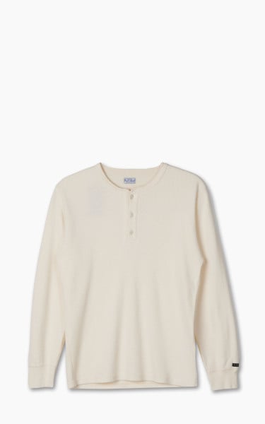 The Flat Head FN-THLH-003 Thermal L/S T-Shirt Henley Neck Ivory