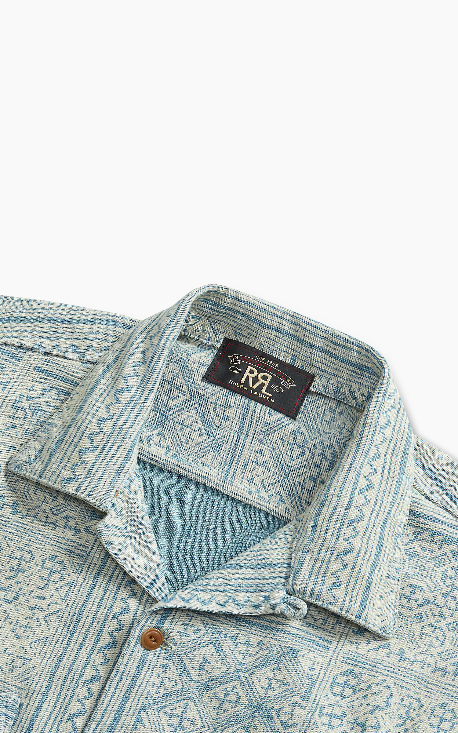 RRL Camp Shirt Print Jersey Indigo | Cultizm