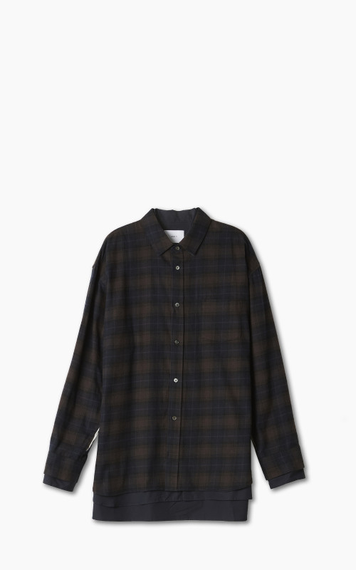 Oversized Layered Flannel Shirt Dark Navy Check