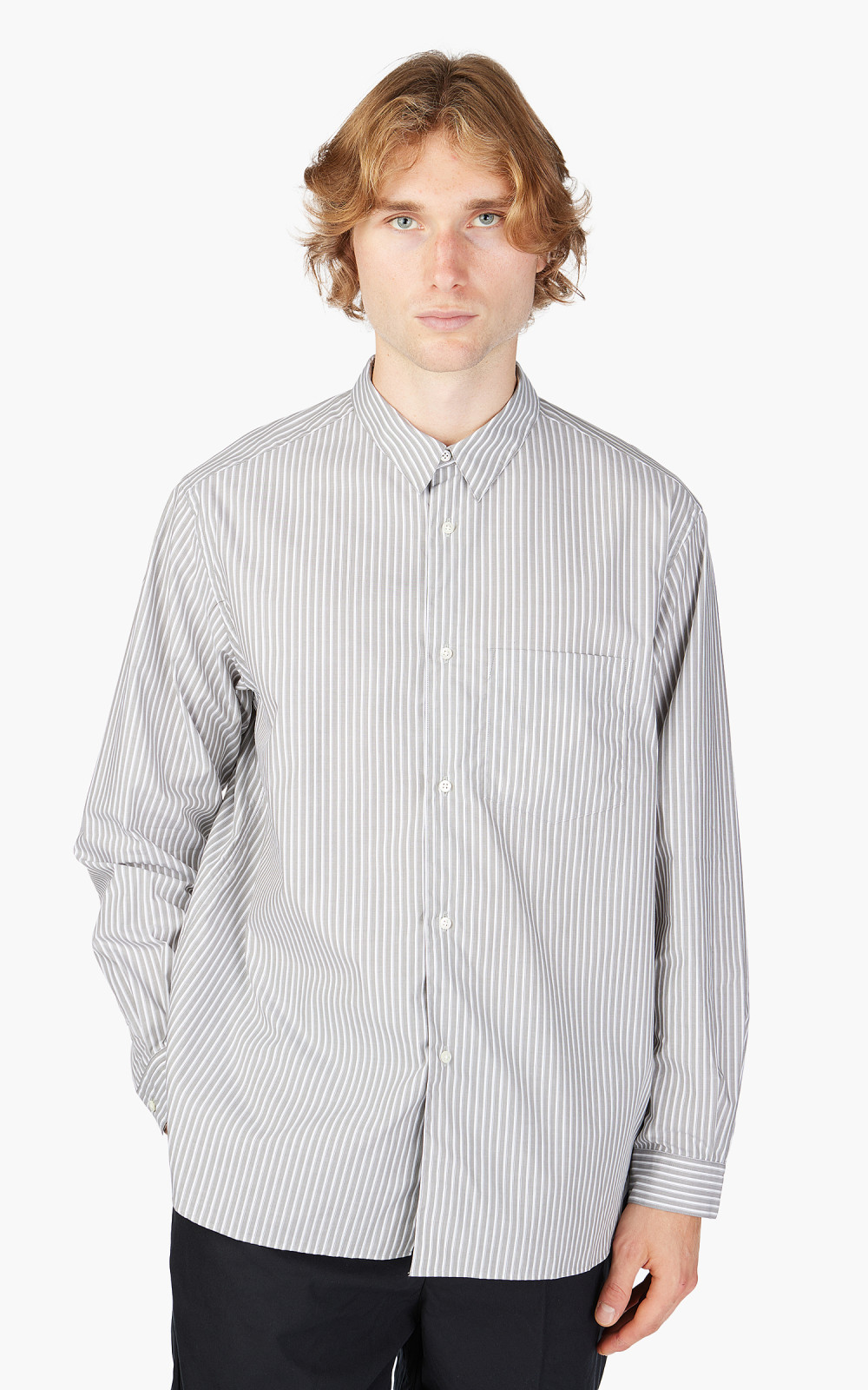 Still By Hand Regular Collar Shirt Grey Stripe | Cultizm