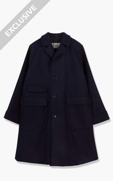 Coherence Corb II Melton Wool/Cashmere Jersey Over Coat Dark Blue