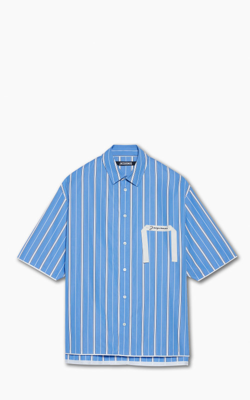 Jacquemus La Chemise Cabri Boxy Grosgrain Logo Shirt Blue Stripes