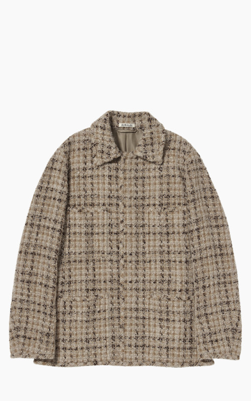 Auralee W Homespun Tweed Blouson Beige Tweed