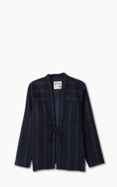 Naked &amp; Famous Denim Kimono Shirt Sashiko Double Gauze Indigo Stripe