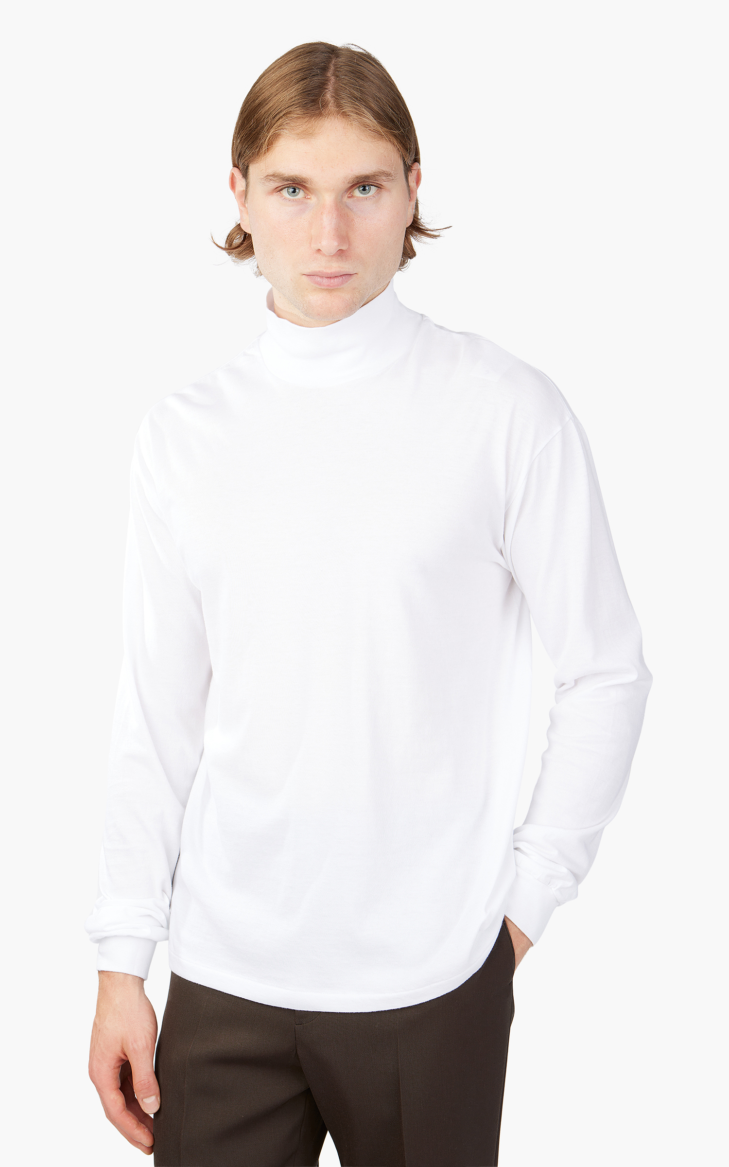 Auralee Seamless Hi Neck L/S Tee White | Cultizm