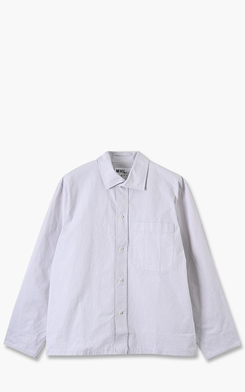 Margaret Howell MHL. Asymmetric Collar Shirt Compact Cotton Canvas Pale Grey