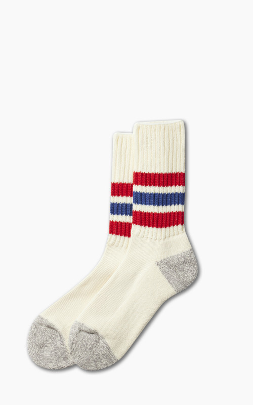 RoToTo R1255 Coarse Ribbed Oldschool Crew Socks Chili Red/Blue | Cultizm