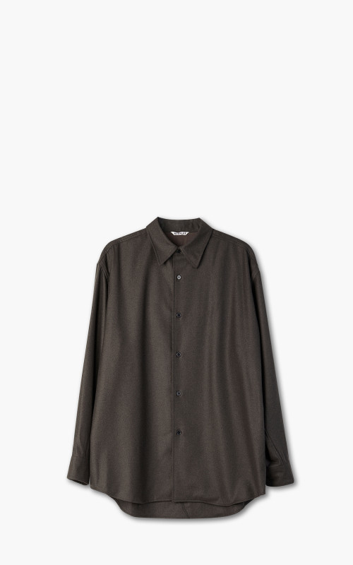 Auralee Wool Fulling Flannel Shirt Top Dark Brown