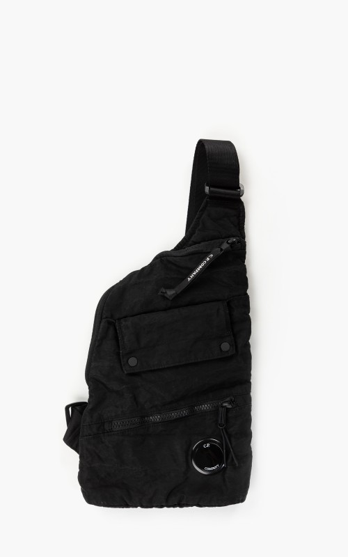 C.P. Company Garment Dyed Nylon Sateen Strap Lens Backpack Black