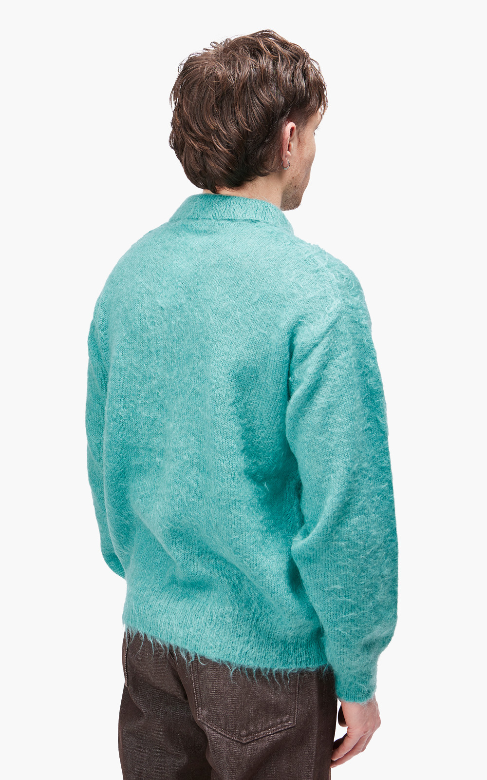 Auralee Brushed Super Kid Mohair Knit Polo Blue | Cultizm