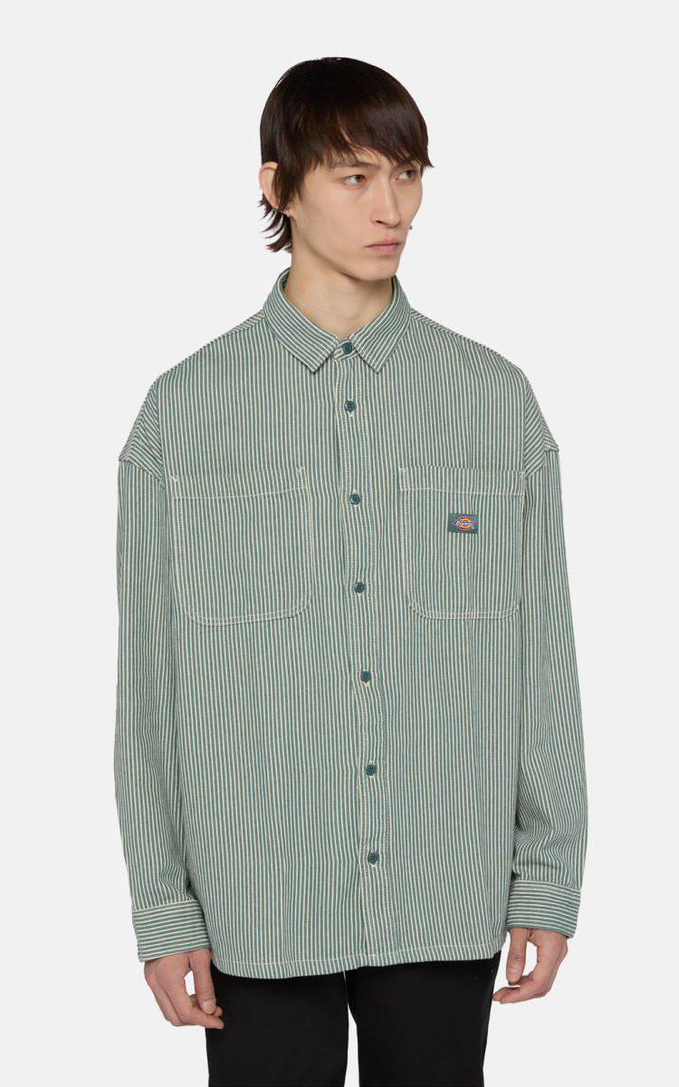 Dickies Hickory Stripe Long Sleeve Shirt Lincoln Green | Cultizm