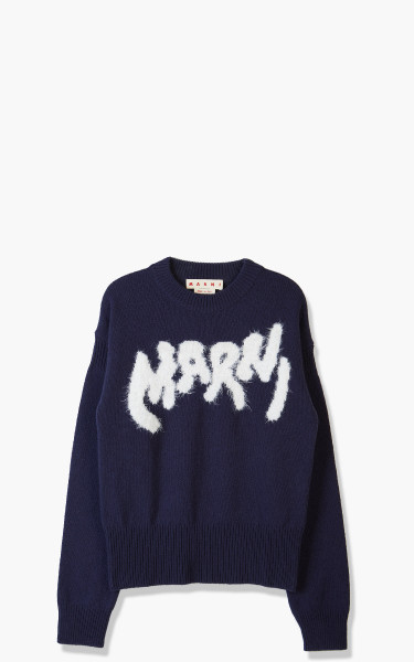 Marni Logo Sweatshirt Shetland Virgin Wool Iris