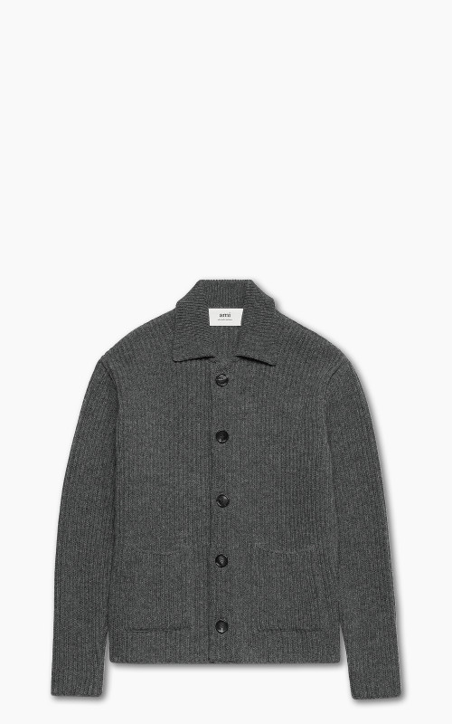 AMI Paris Ribbed Cardigan Heather Grey