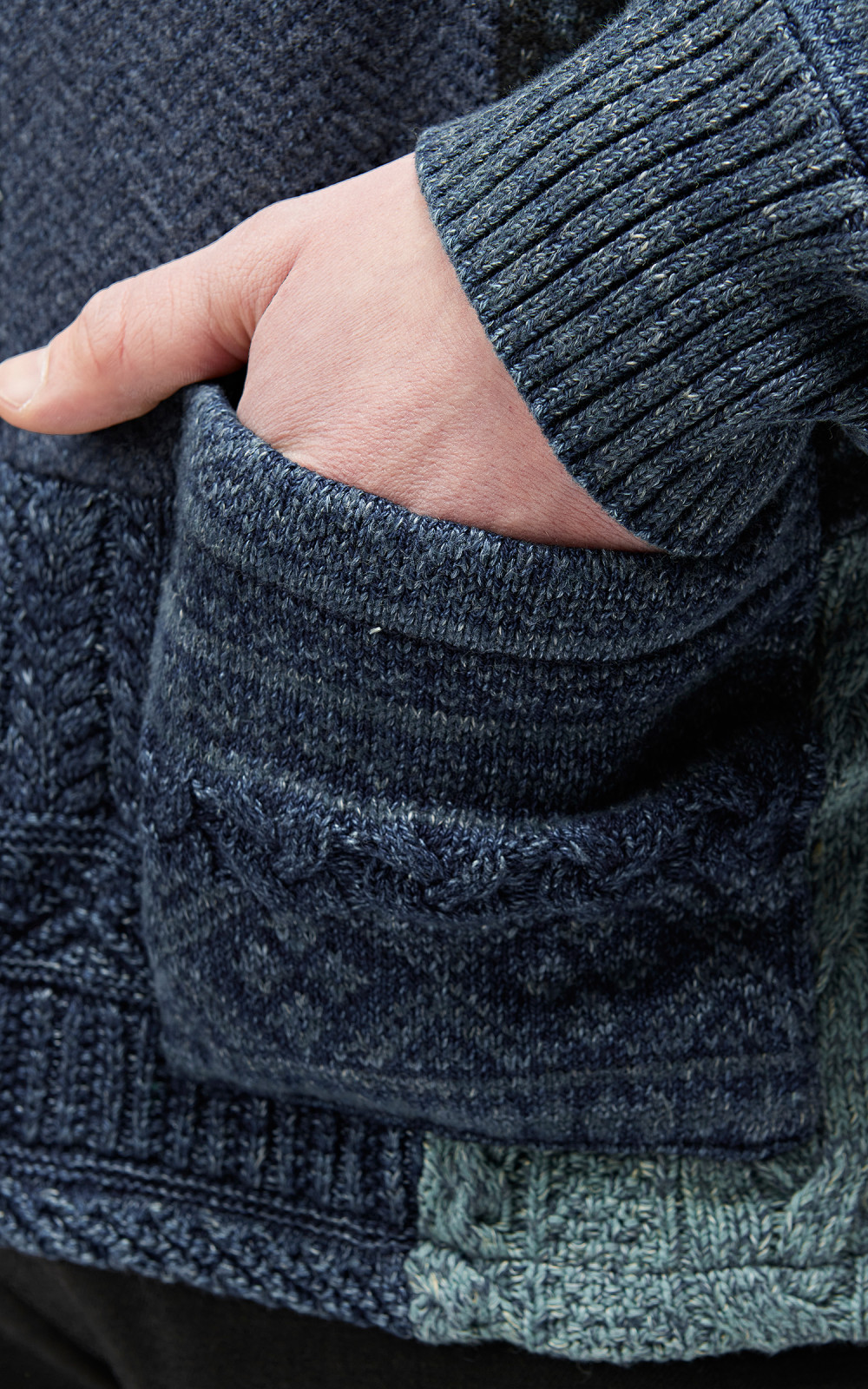 RRL Patchwork Shawl Collar Cardigan Indigo Blue | Cultizm RRL Patchwork Shawl Collar Cardigan Indigo Blue | Cultizm