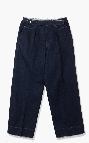 Yoke Cut-Off Wide-Legged Denim Trousers Indigo YK21AW0259P-Indigo