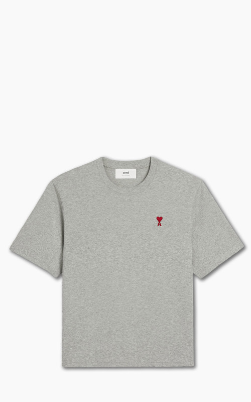 AMI Paris Red Ami De Coeur Boxy Fit T-Shirt Heather Ash Grey