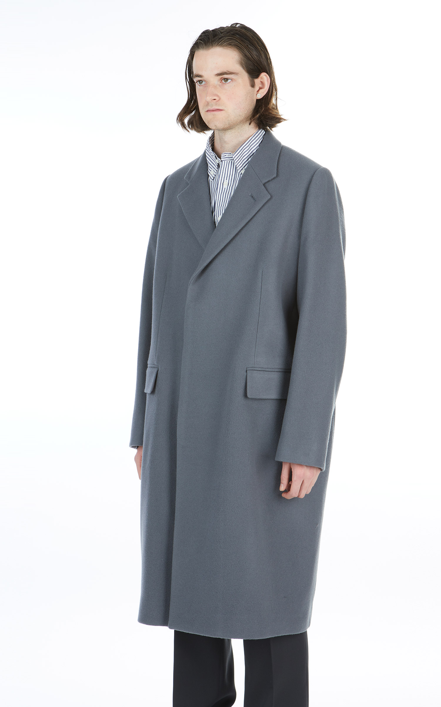 Auralee Double Cloth Light Melton Chesterfield Coat Blue Grey
