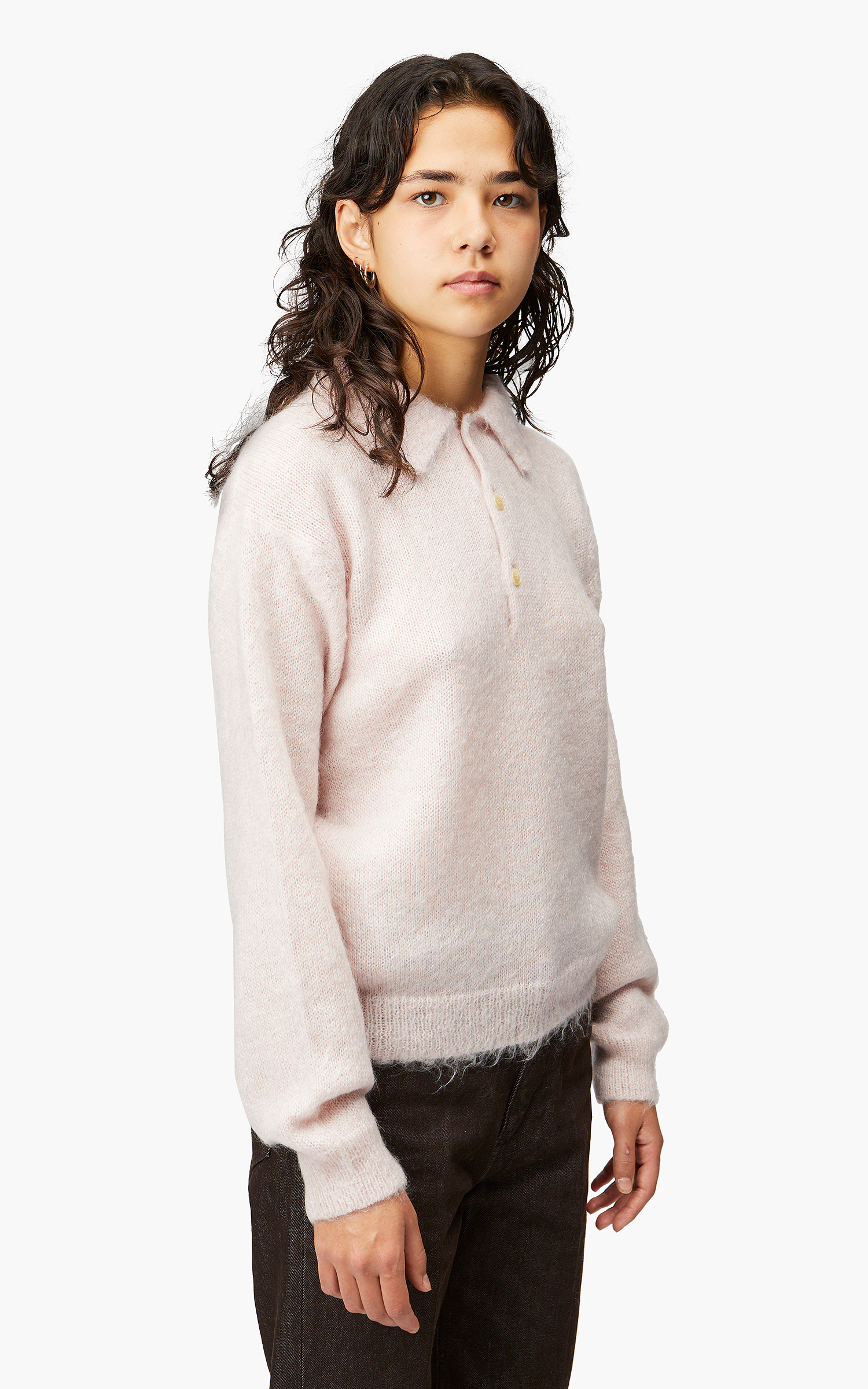Auralee Brushed Super Kid Mohair Knit Polo Light Pink | Cultizm