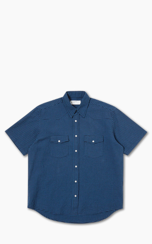 Universal Works Western Garage Shirt Gingham Seersucker Navy