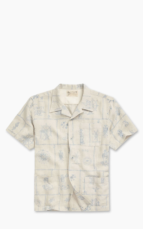 RRL Print Linen Camp Shirt Creme Multi