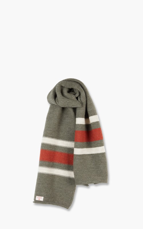 Nigel Cabourn Striped Scarf Schoeller Wool Army ACC-6-Striped-Scarf-Army