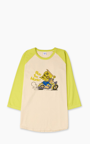 The Flat Head FN-TSRB-003 Raglan Qaurter Sleeve R.T.W. Ivory/Yellow