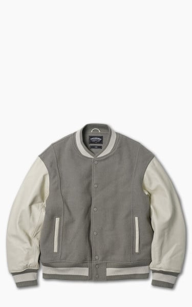 FrizmWORKS Leather Varsity Jacket Light Grey
