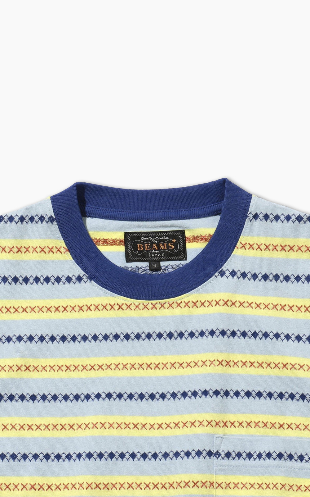 Beams Plus Jacquard Stripe Pocket T-Shirt Sax | Cultizm