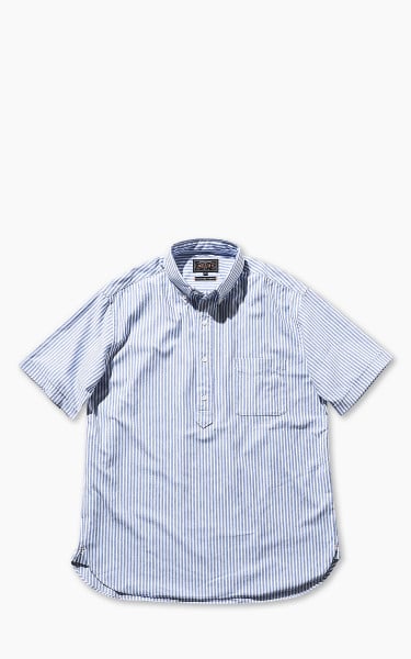 Beams Plus Knitted Oxford Striped Button Down Shirt Blue