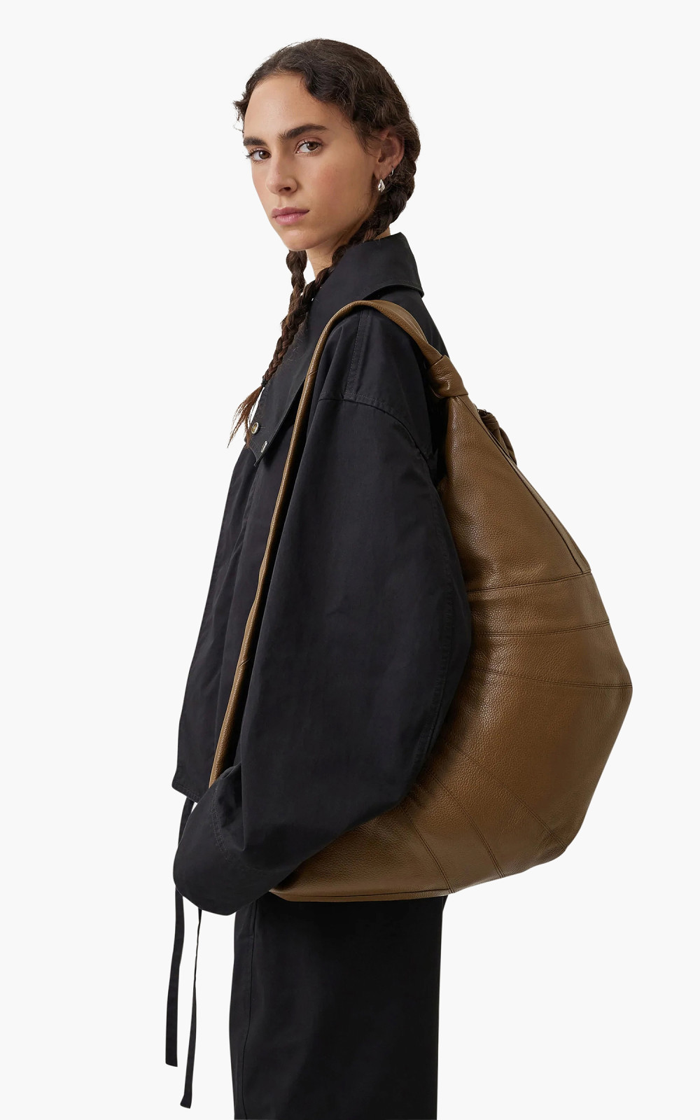 Lemaire Large Croissant Bag Grained Leather Olive Brown