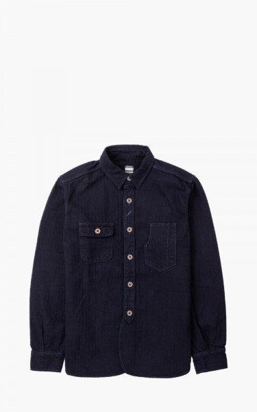 Momotaro Jeans 05-159 Herringbone Work Shirt Indigo | Cultizm