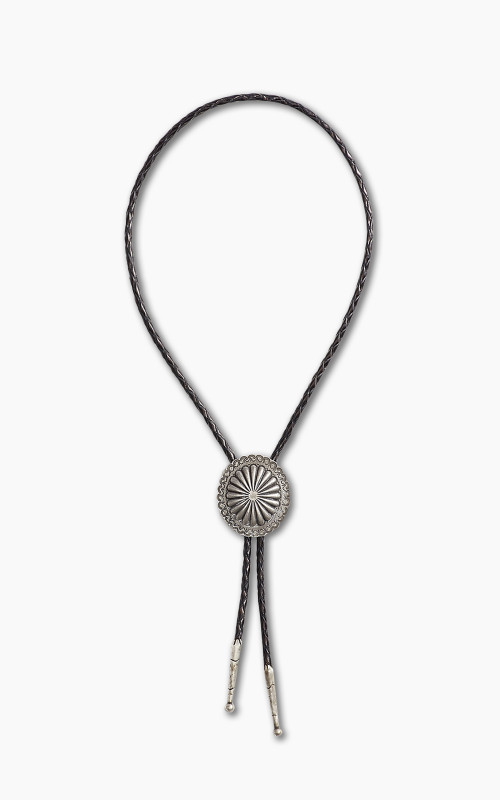 RRL Braided Leather Bolo Tie Black/Silver