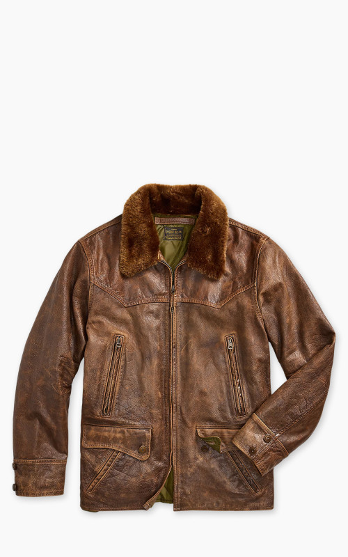 RRL Thurston Shearling Collar Leather Car Coat Vintage Brown Cultizm